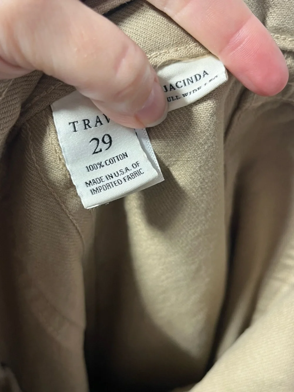 Trave Jacinda Full Wide Leg Wet Sand Tan Pant Made In USA Size 29